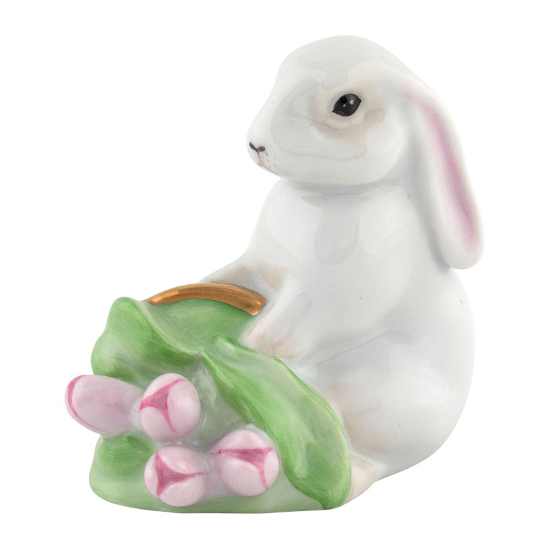 Herend Flowerpot Bunny Figurine, Raspberry