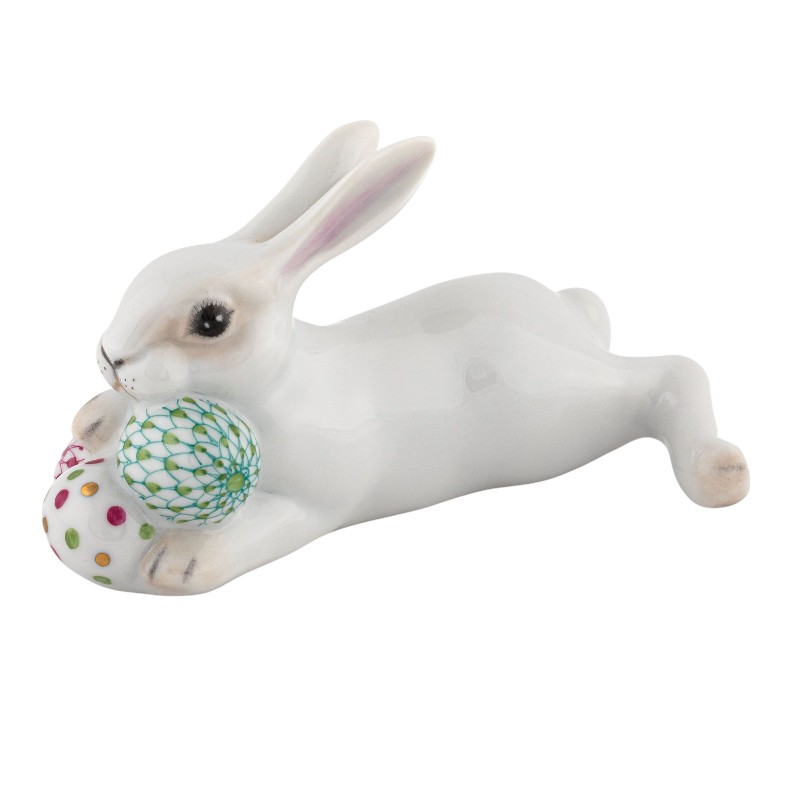 Herend Lying Bunny with Eggs Figurine