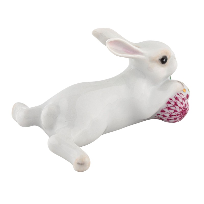 Herend Lying Bunny with Eggs Figurine