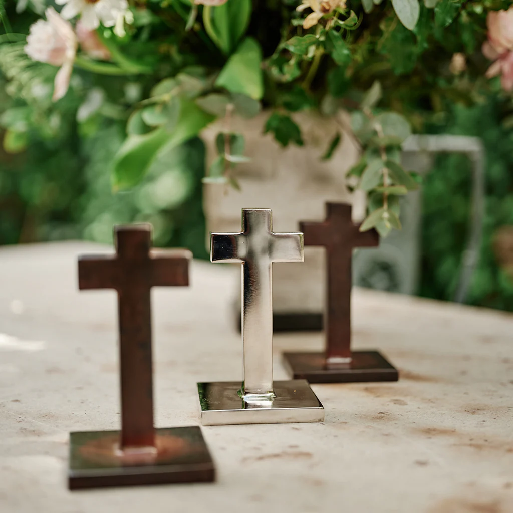 Jan Barboglio Eterno Cross Figurine, Nickel Plate