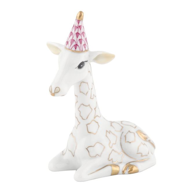Herend Party Giraffe Figurine, Raspberry