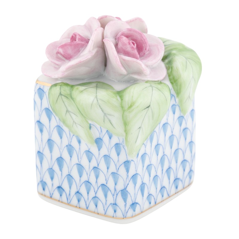 Herend Roses in Vase Figurine, Blue