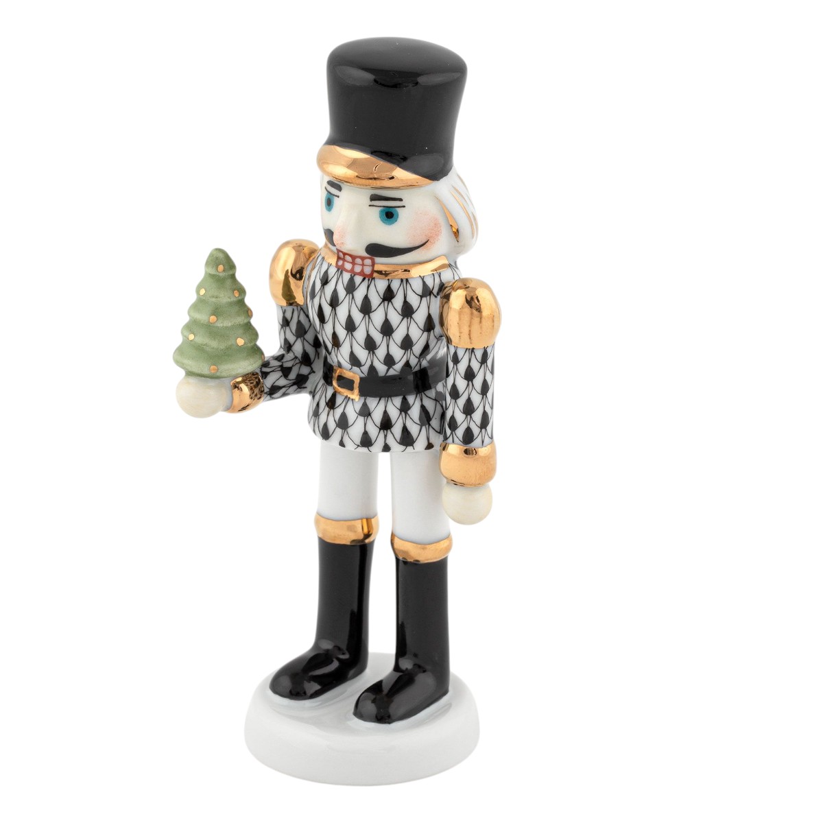Herend Nutcracker with Christmas Tree Figurine, Black