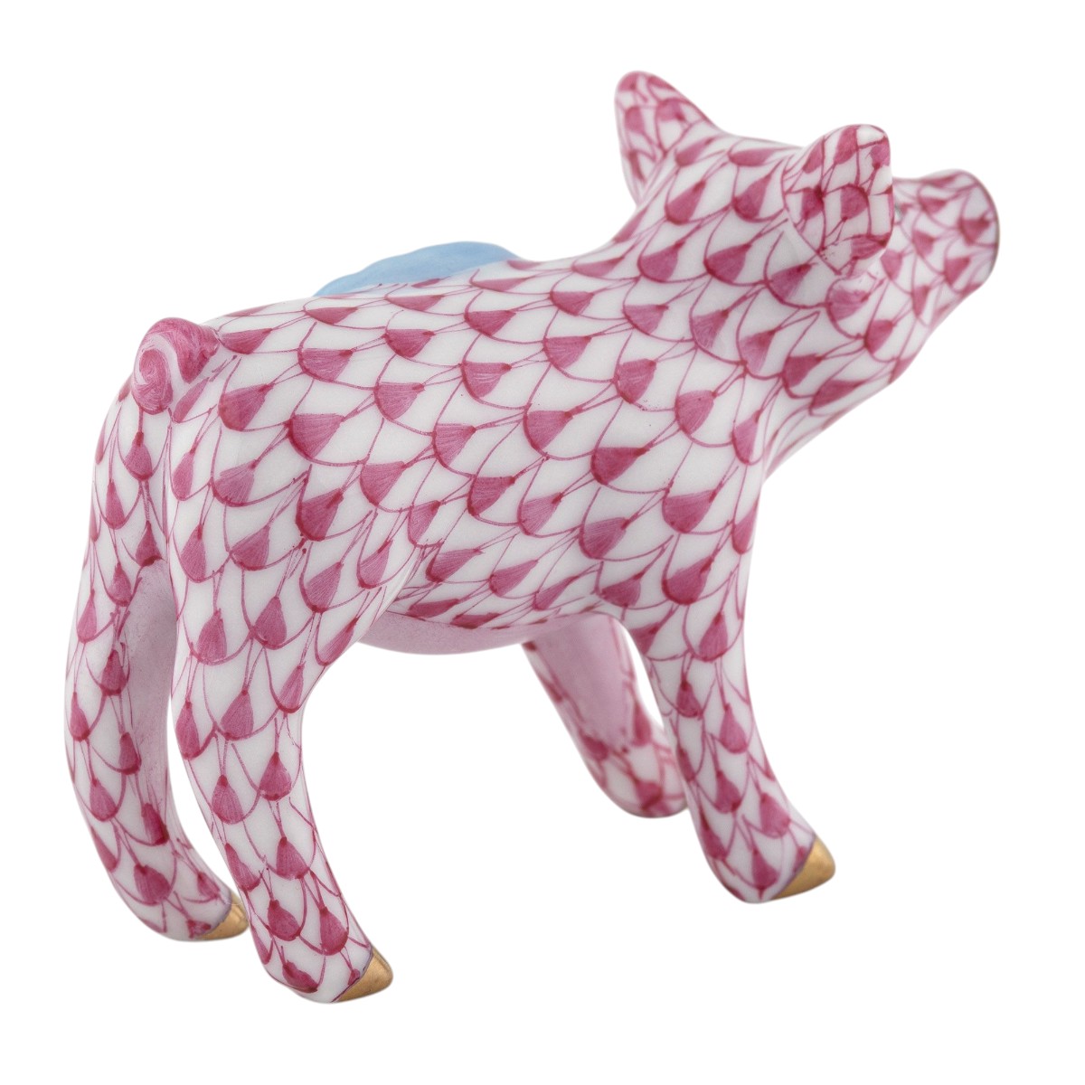 Herend Blue Ribbon Pig Figurine, Raspberry