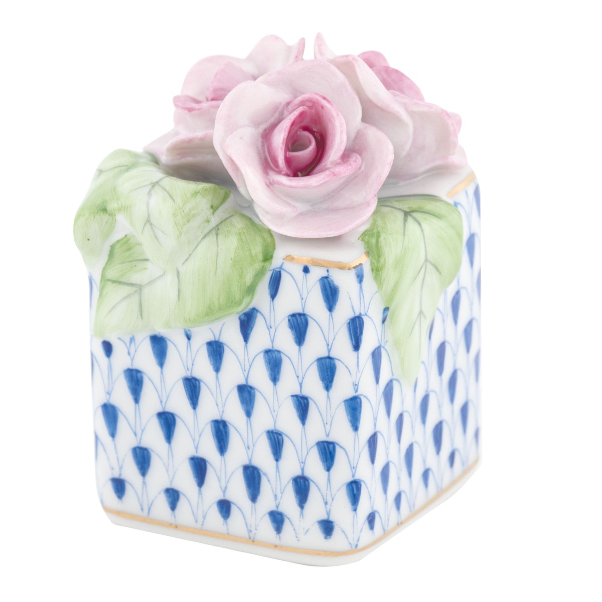 Herend Roses In Vase Figurine, Sapphire