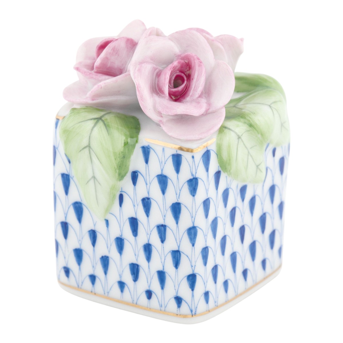 Herend Roses In Vase Figurine, Sapphire