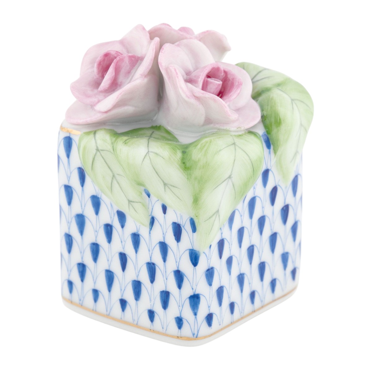 Herend Roses In Vase Figurine, Sapphire