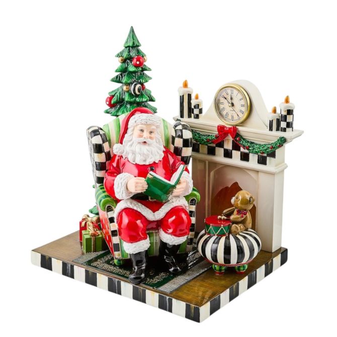 MacKenzie-Childs Check It Out Santa By Fireplace Illuminated Figurine