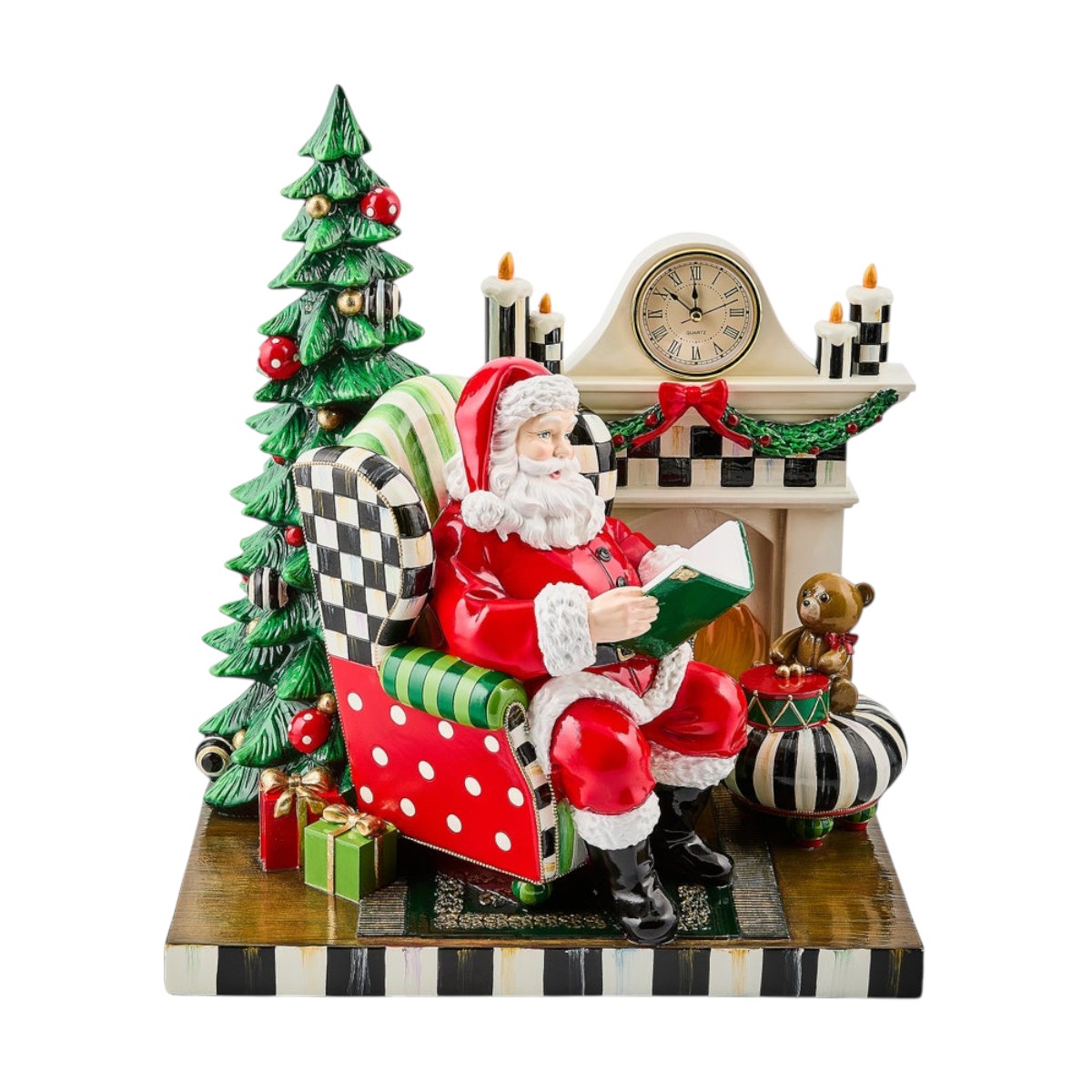 MacKenzie-Childs Check It Out Santa By Fireplace Illuminated Figurine