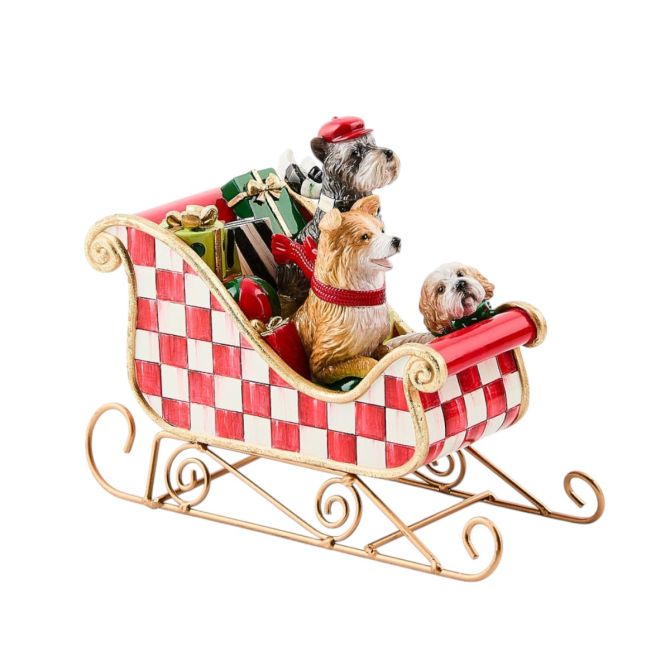 MacKenzie-Childs Check It Out Dog Sleigh Figurine