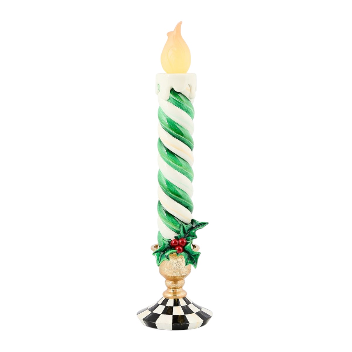 MacKenzie-Childs Check It Out Green Illuminated Retro Candle