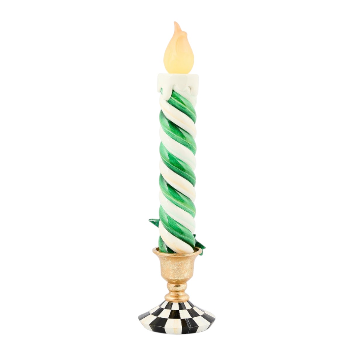 MacKenzie-Childs Check It Out Green Illuminated Retro Candle