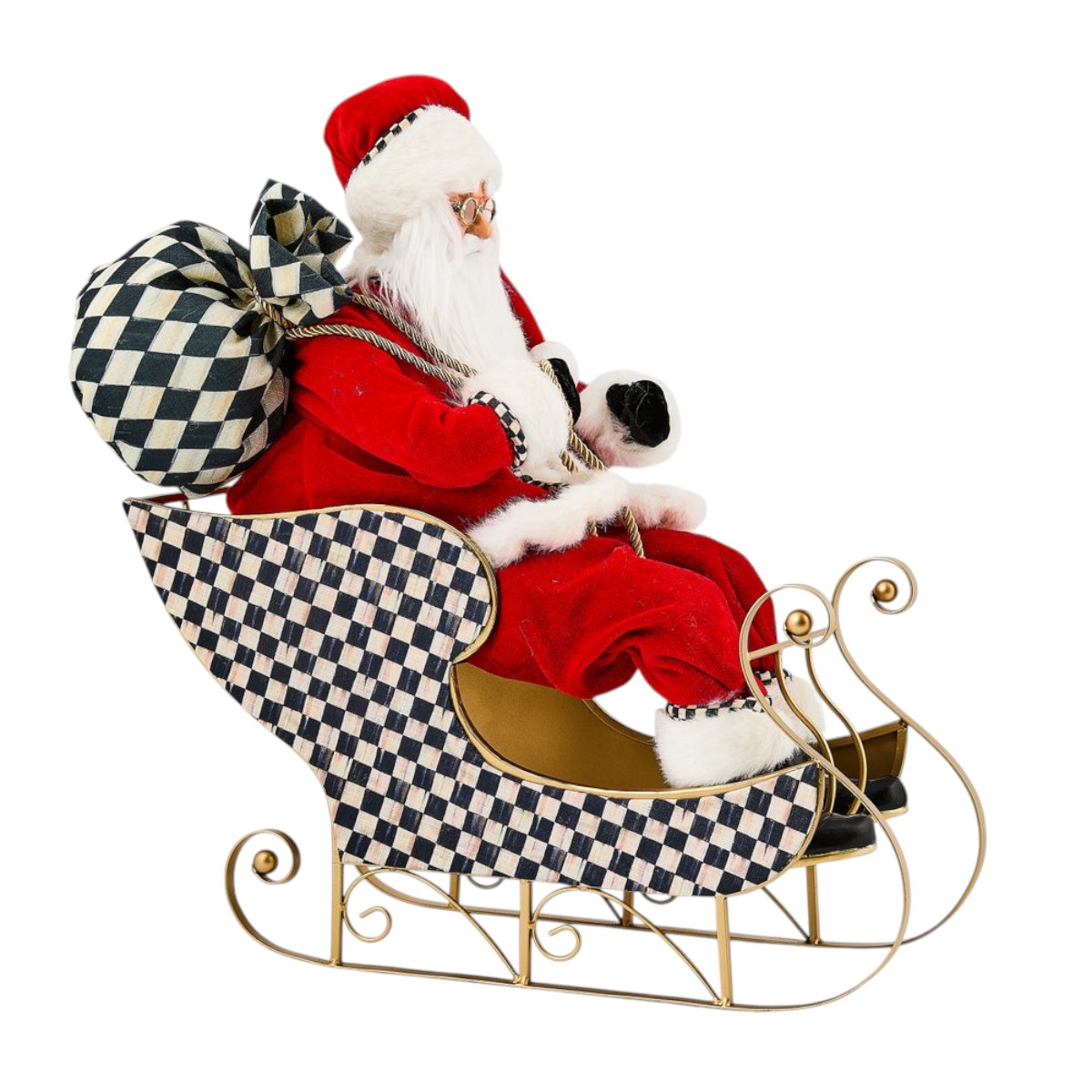 MacKenzie-Childs Classic Courtly Fabric Santa in Sleigh