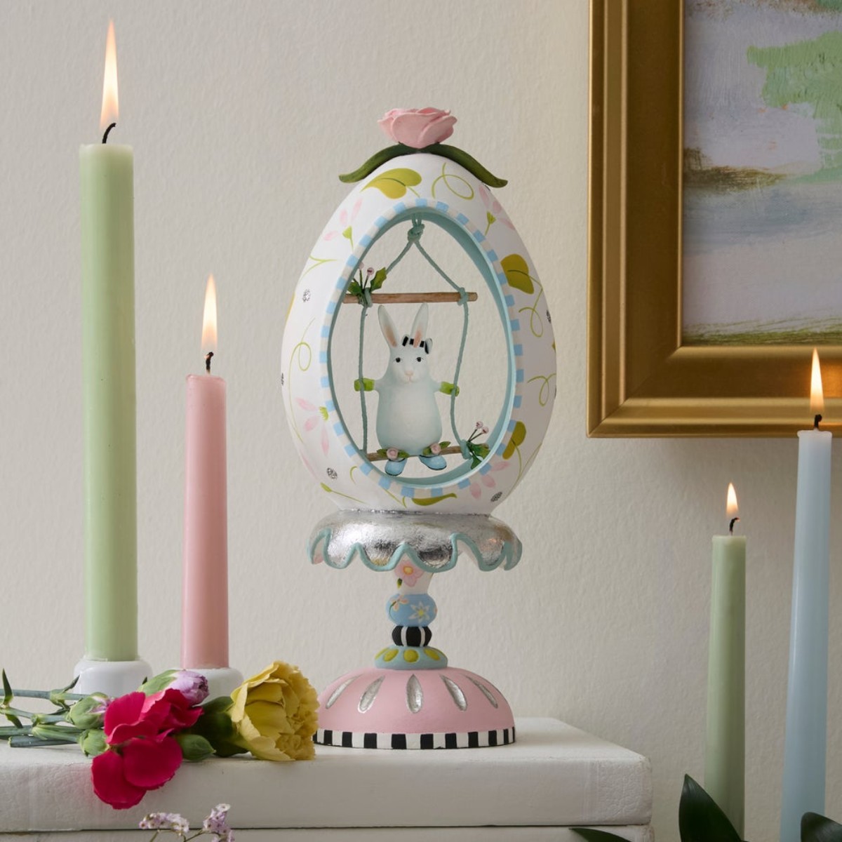 MacKenzie-Childs Patience Brewster Rabbit Pedestal Egg