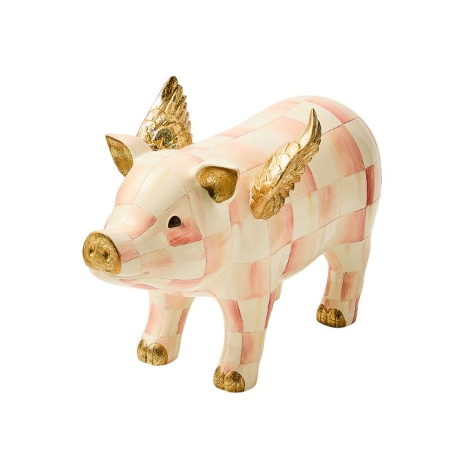 MacKenzie-Childs Flying Pig, Rose Check