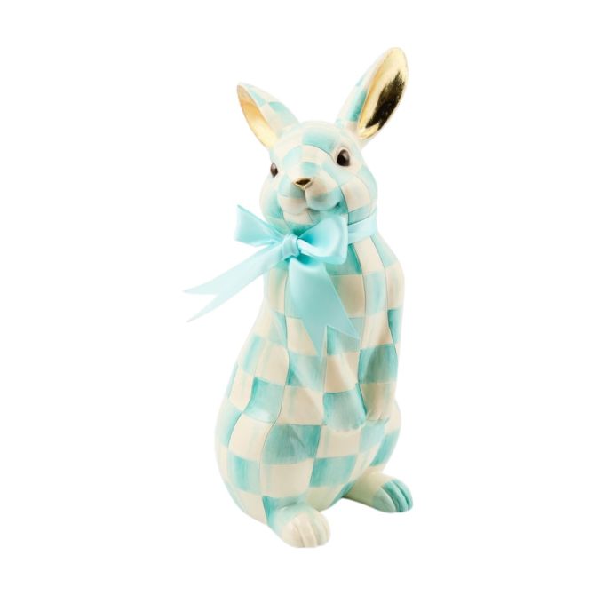 MacKenzie-Childs Peter Bunny Figurine, Aqua Check