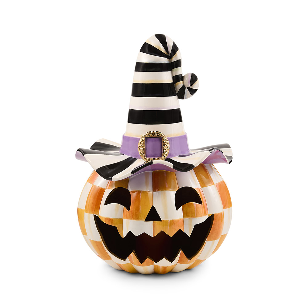 MacKenzie-Childs Orange Check Happy Jack Illuminated Pumpkin