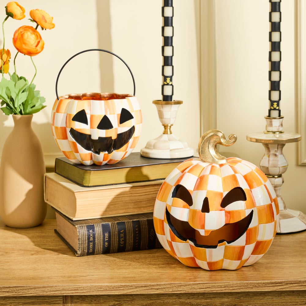 MacKenzie-Childs Orange Check Illuminated Jack O'Lantern, Small