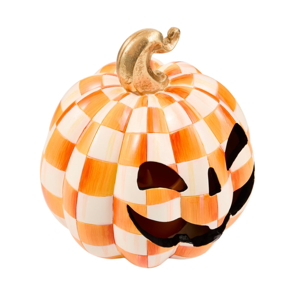 MacKenzie-Childs Orange Check Illuminated Jack O'Lantern, Small