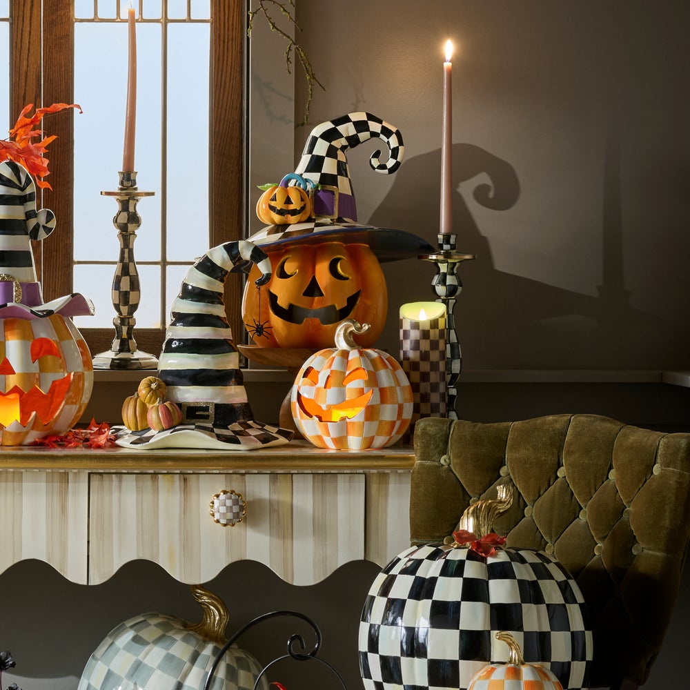 MacKenzie-Childs Orange Check Illuminated Jack O'Lantern, Small