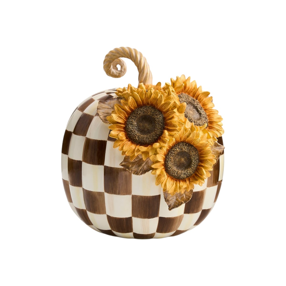 MacKenzie-Childs Chocolate Check Sunflower Pumpkin