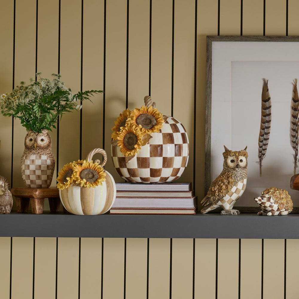 MacKenzie-Childs Chocolate Check Sunflower Pumpkin