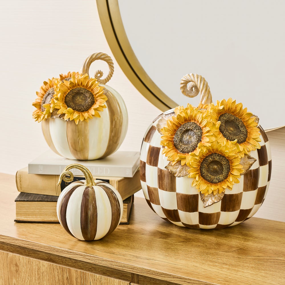 MacKenzie-Childs Mocha Stripe Sunflower Pumpkin