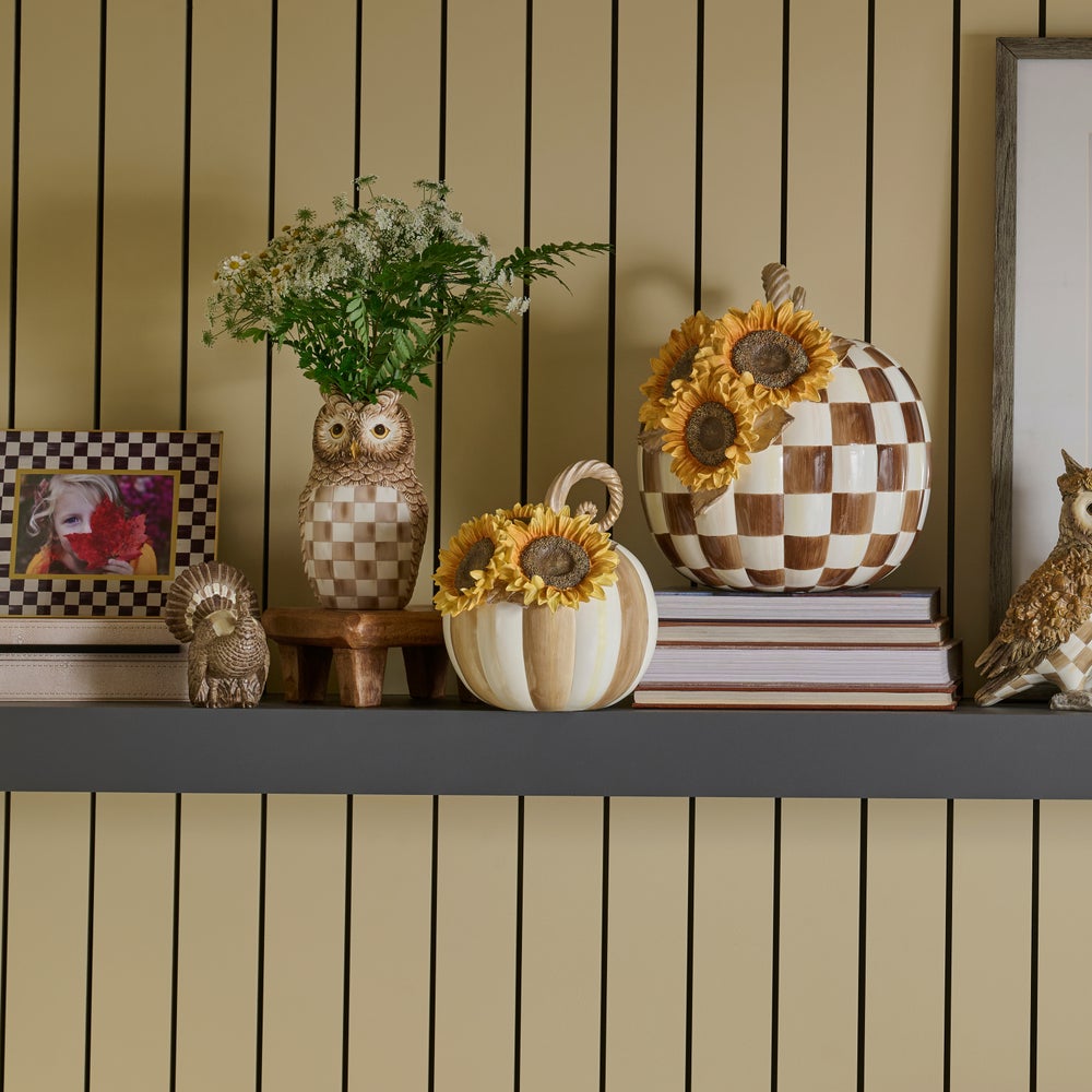 MacKenzie-Childs Mocha Stripe Sunflower Pumpkin