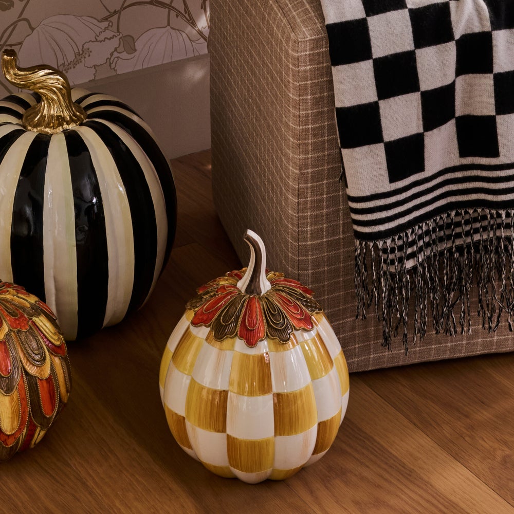 MacKenzie-Childs Harvest Glow Pumpkin, Amber Check