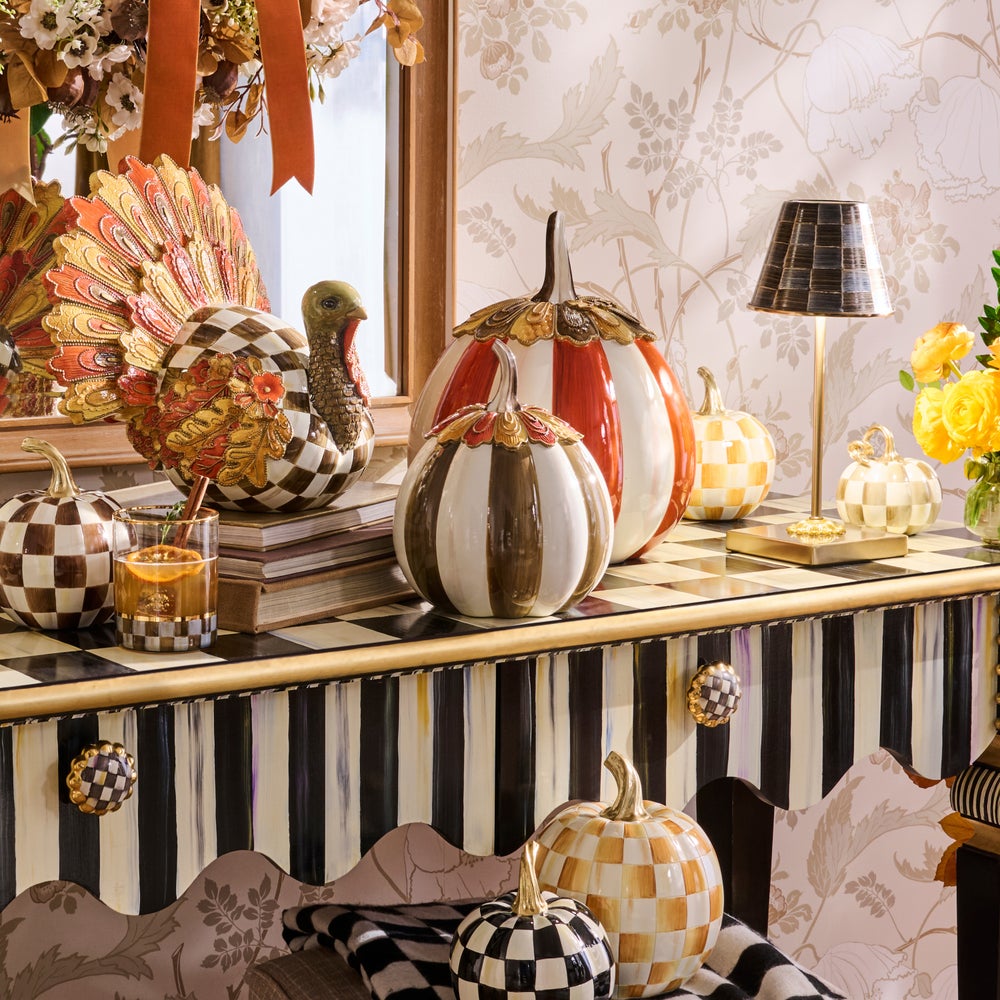 MacKenzie-Childs Harvest Glow Pumpkin, Chocolate Stripe