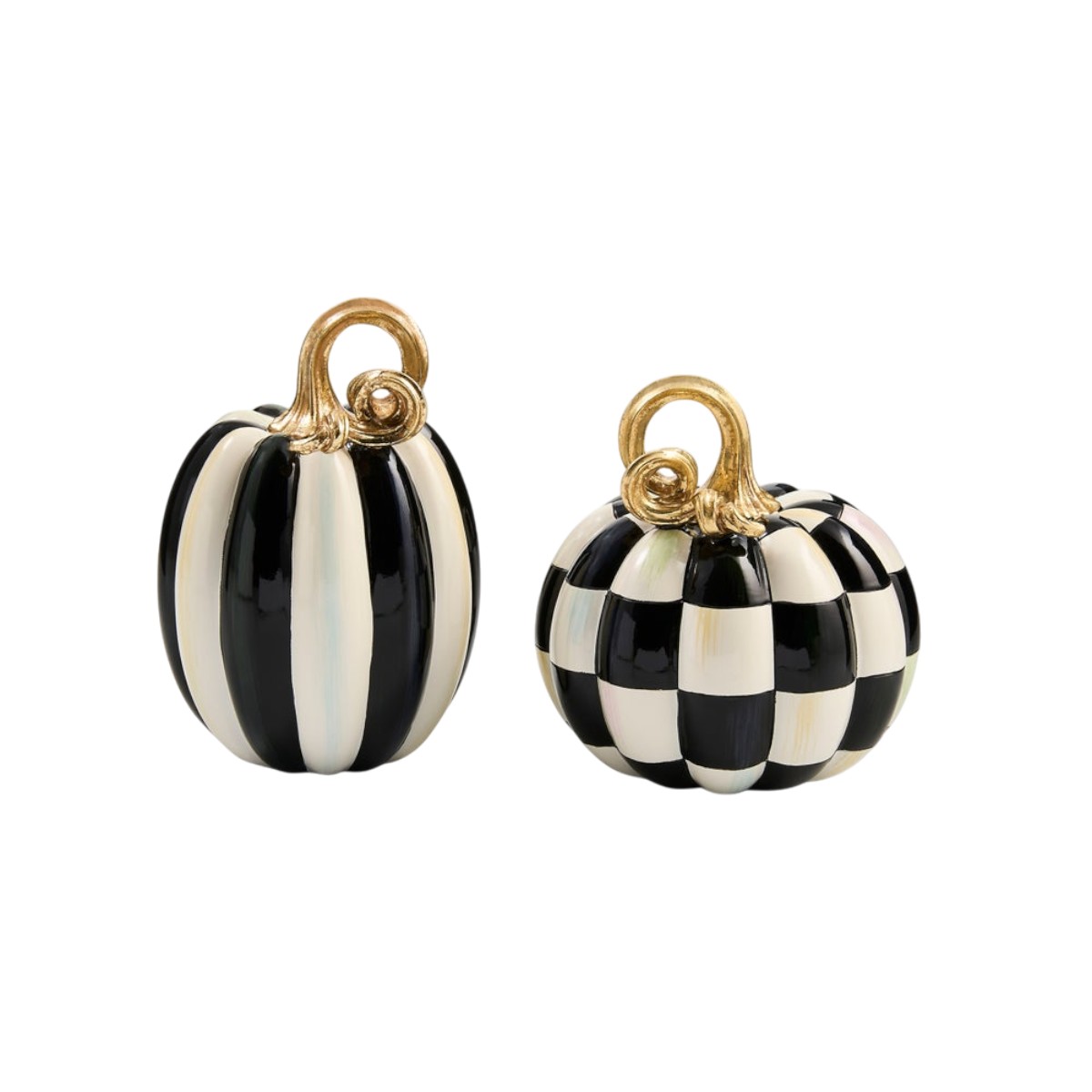 MacKenzie-Childs Courtly Check and Stripe Petite Pumpkins, Set of 2