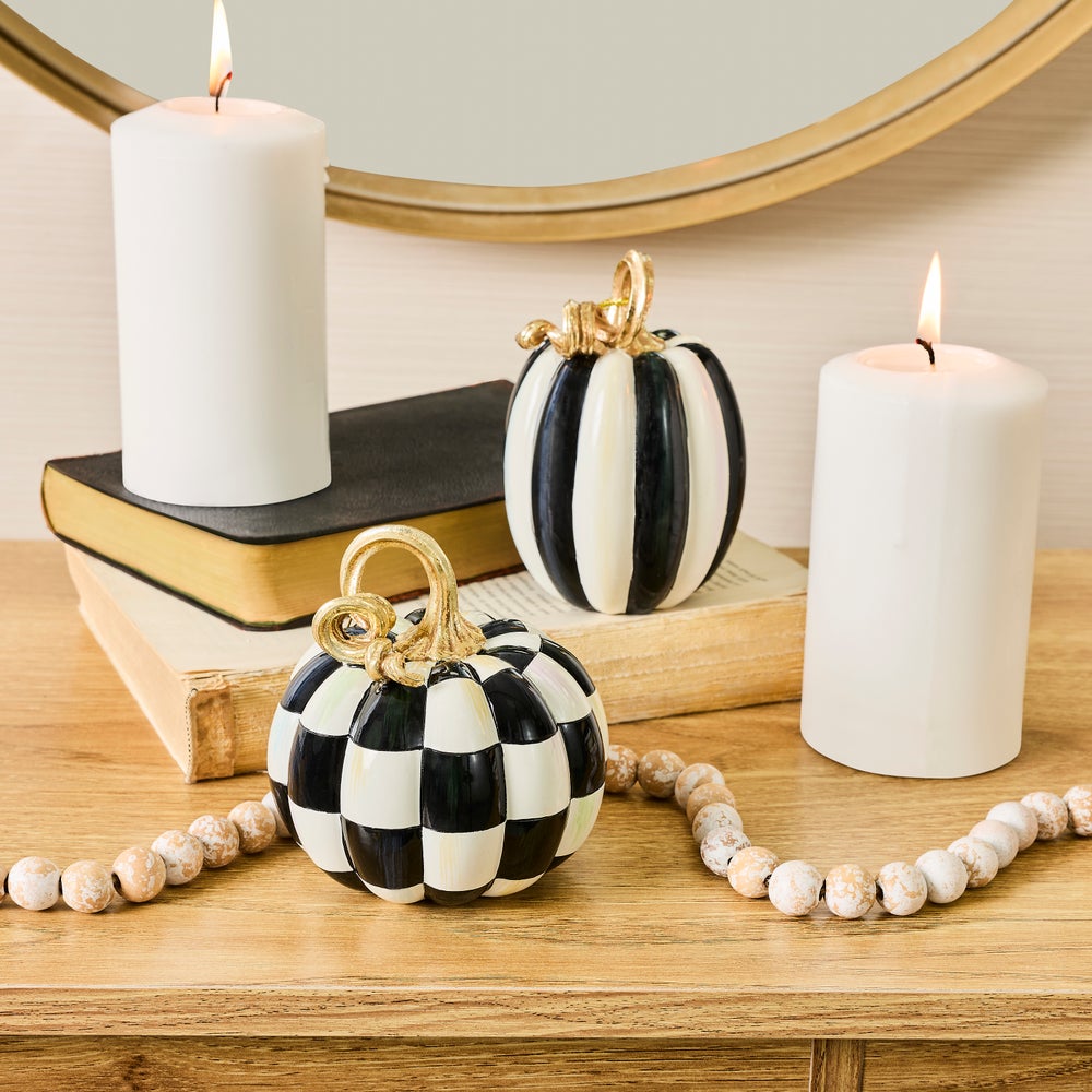 MacKenzie-Childs Courtly Check and Stripe Petite Pumpkins, Set of 2