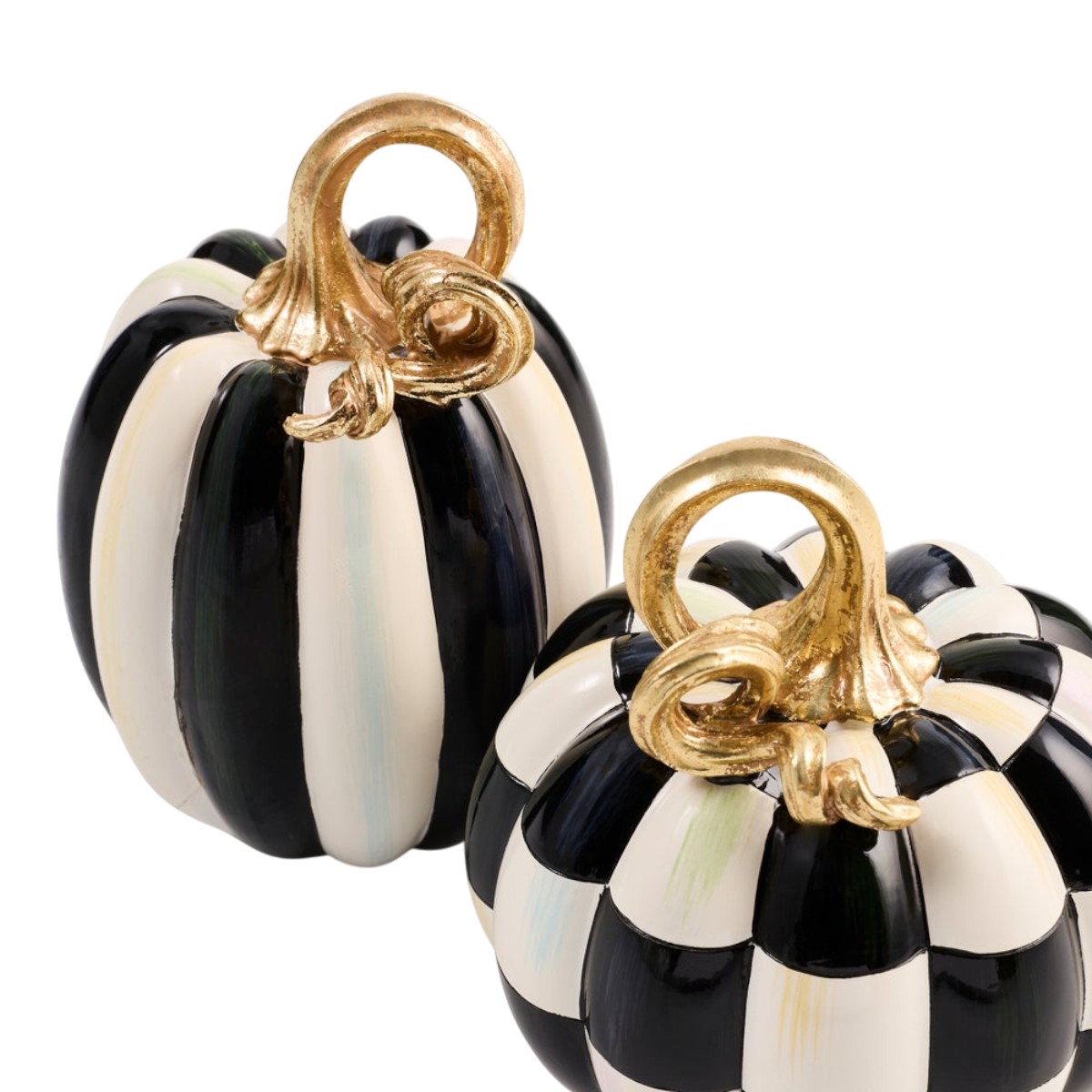 MacKenzie-Childs Courtly Check and Stripe Petite Pumpkins, Set of 2