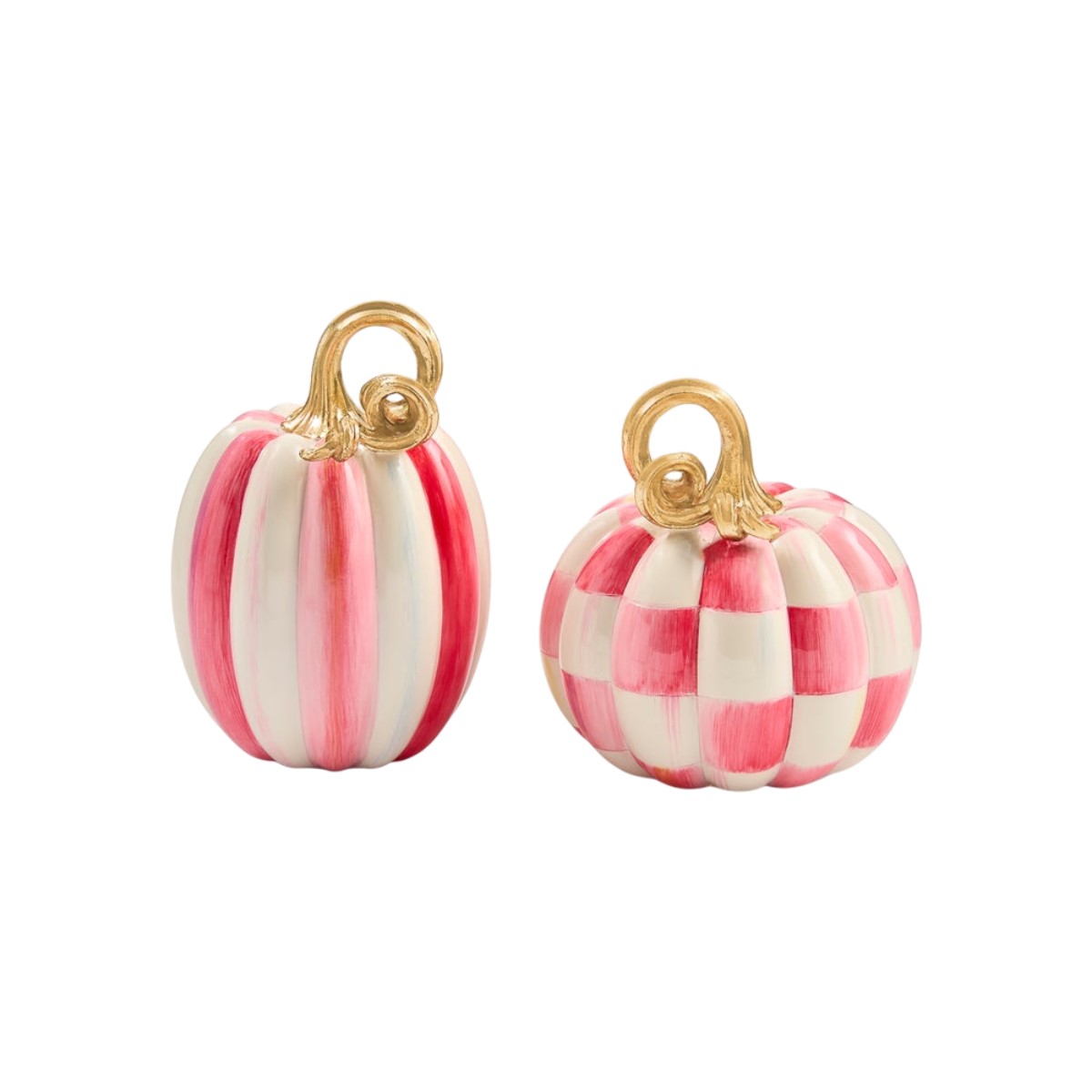 MacKenzie-Childs Bubblegum Check and Stripe Petite Pumpkins, Set of 2