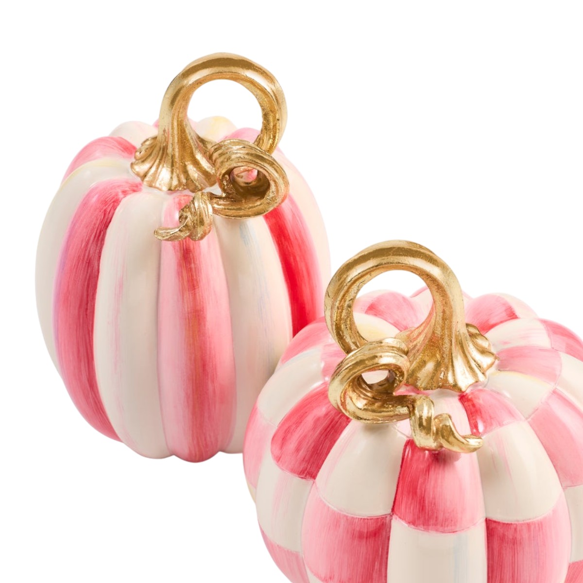 MacKenzie-Childs Bubblegum Check and Stripe Petite Pumpkins, Set of 2
