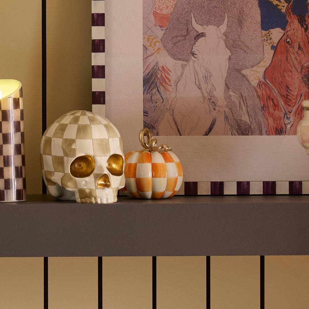 MacKenzie-Childs Orange Check and Stripe Petite Pumpkins, Set of 2