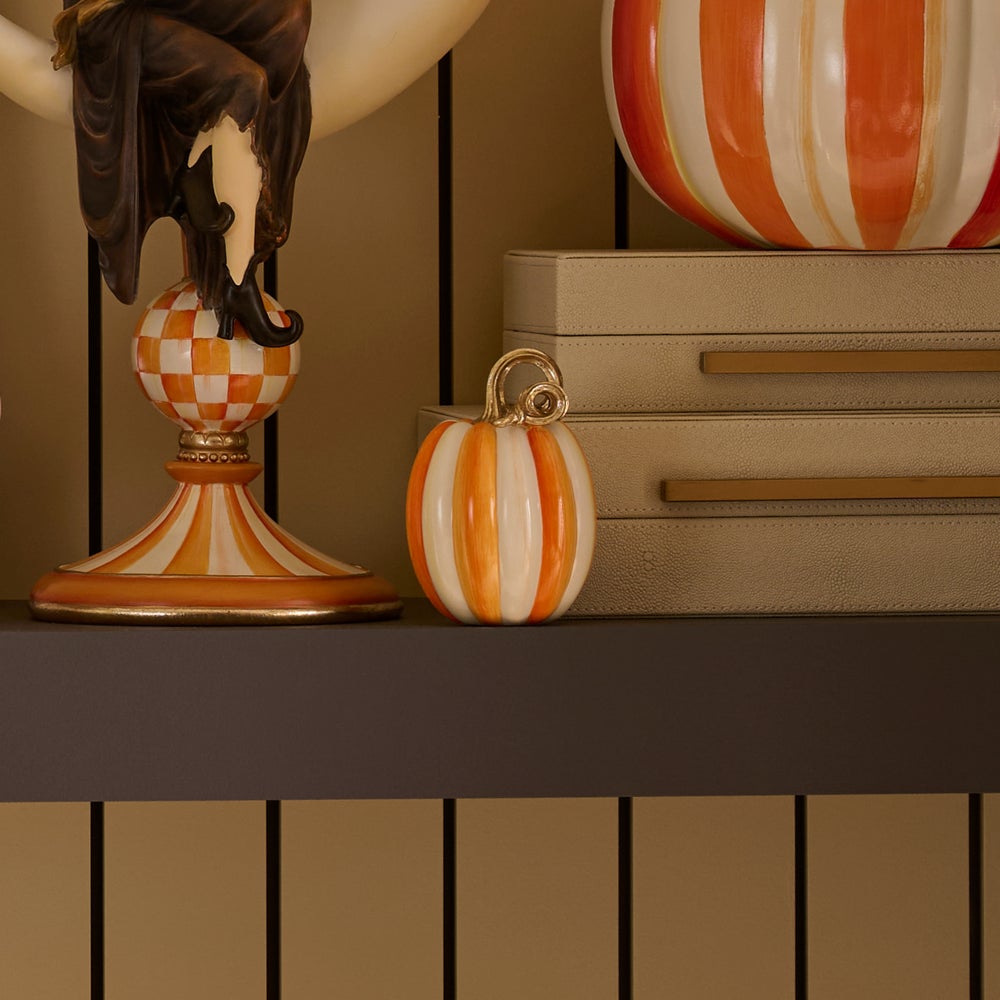 MacKenzie-Childs Orange Check and Stripe Petite Pumpkins, Set of 2