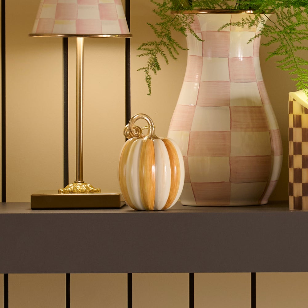 MacKenzie-Childs Amber Check and Stripe Petite Pumpkins, Set of 2