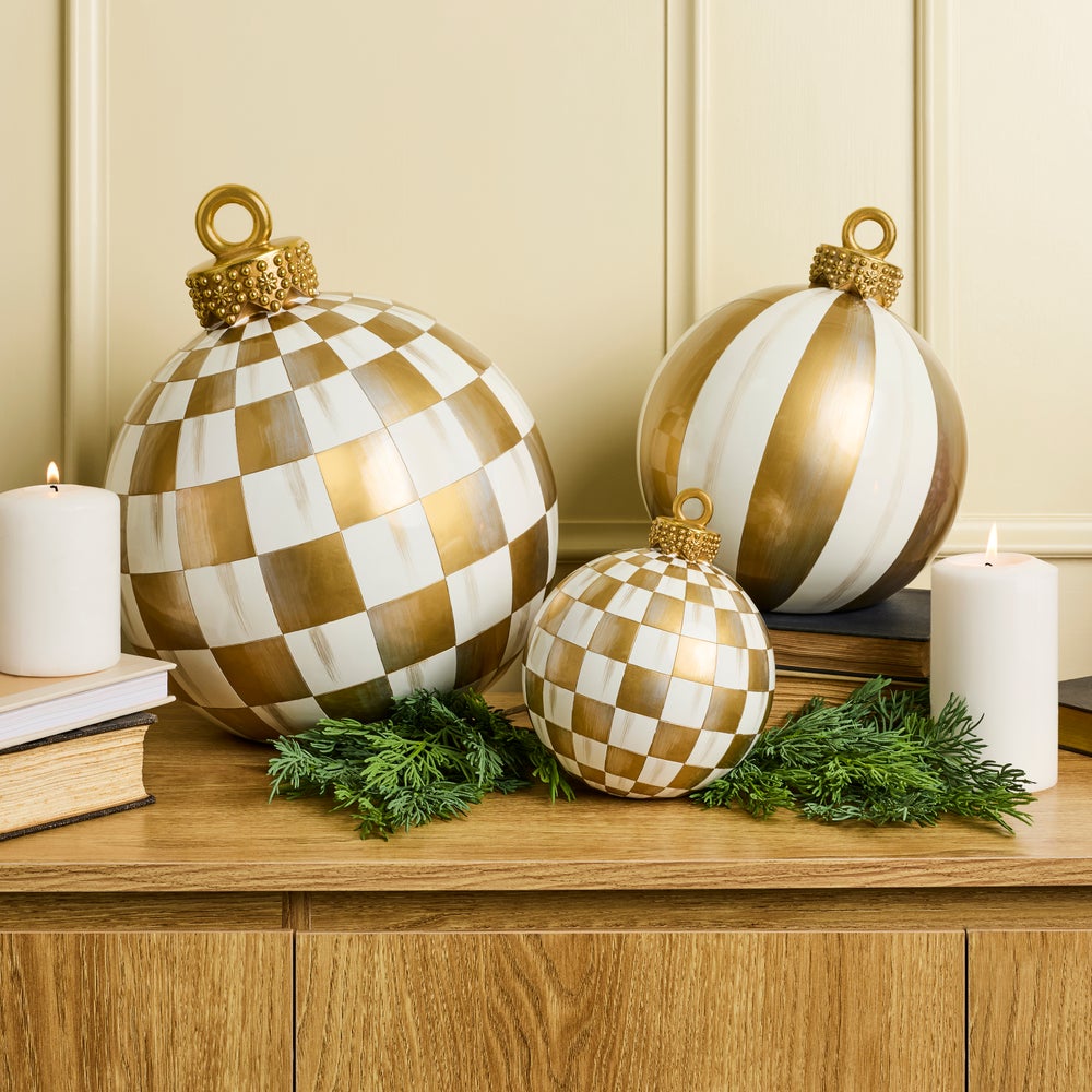 MacKenzie-Childs Gold Stripe Tabletop Ornament, Medium
