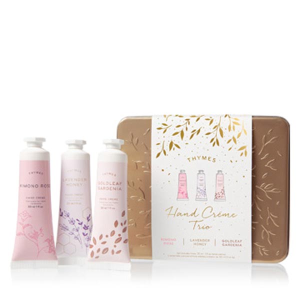 Thymes Kimono Rose, Lavender Honey and Goldleaf Gardenia Hand Creme Trio Set