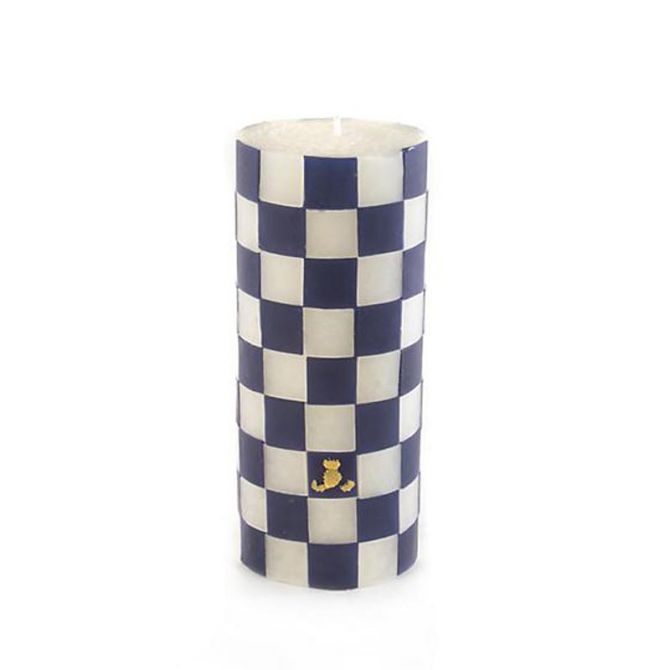 MacKenzie-Childs Navy Check Pillar Candle, 6"