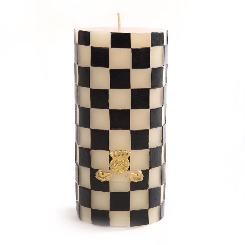 MacKenzie Childs Black and White Check Pillar Candle, 6