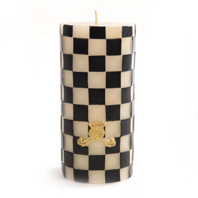 MacKenzie Childs Black and White Check Pillar Candle, 6"