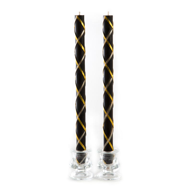 MacKenzie-Childs Black, Gold & Pearl Fishnet Dinner Candles, Set of 2