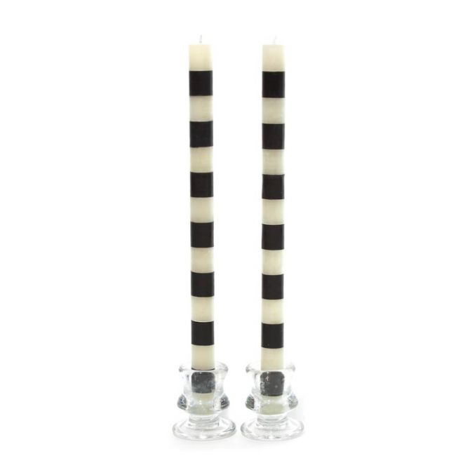 MacKenzie-Childs Black bands Dinner Candles, Set of 2
