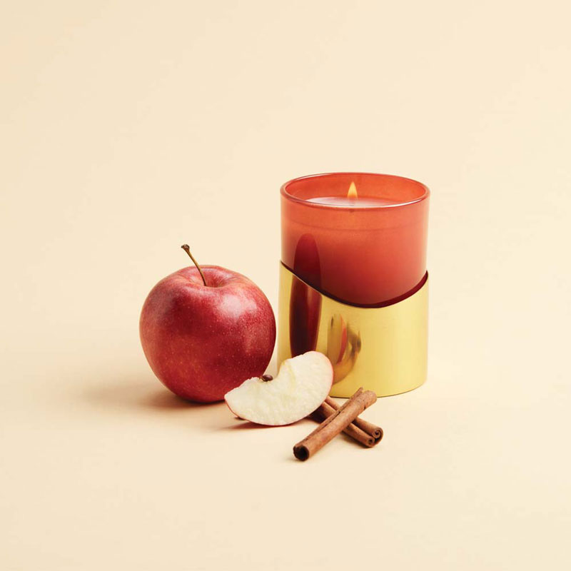 Thymes Simmered Cider Harvest Red Poured Candle with Gold Tone Sleeve