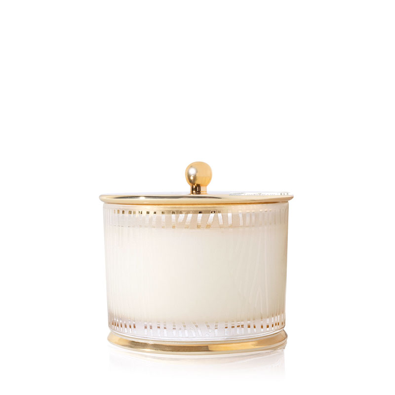 Thymes Frasier Fir Gilded Frosted Wood Grain Candle