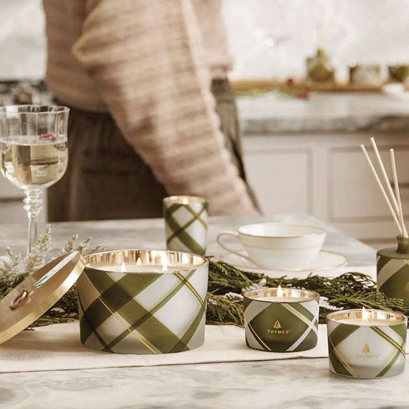 Thymes Frasier Fir Frosted Plaid Large Candle