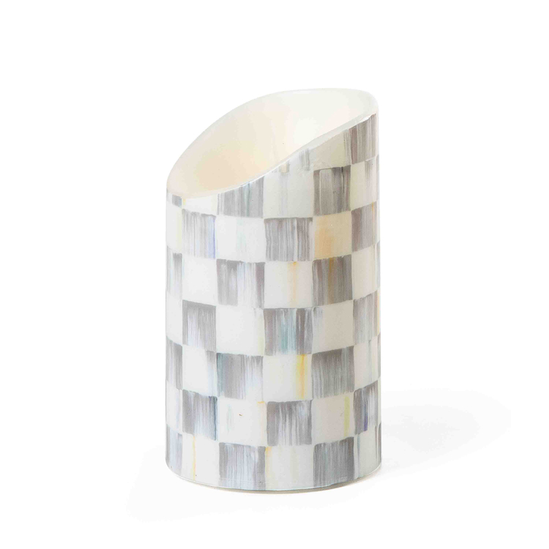MacKenzie-Childs Sterling Check Flicker Pillar Candle, 5