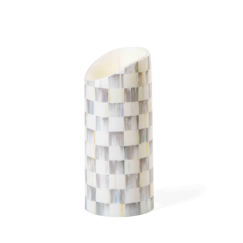 MacKenzie-Childs Sterling Check Flicker Pillar Candle, 7